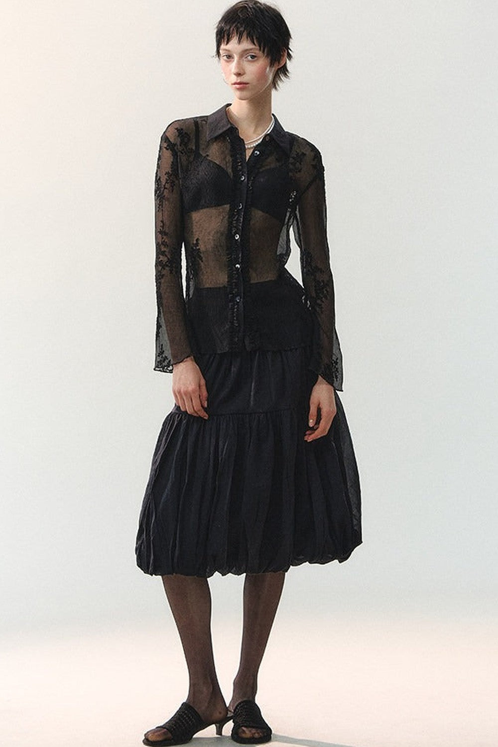 Misty Veil Ruffled Blouse