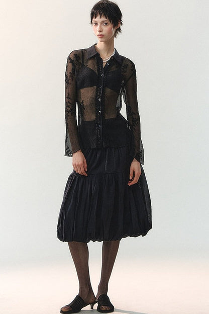 Misty Veil Ruffled Blouse