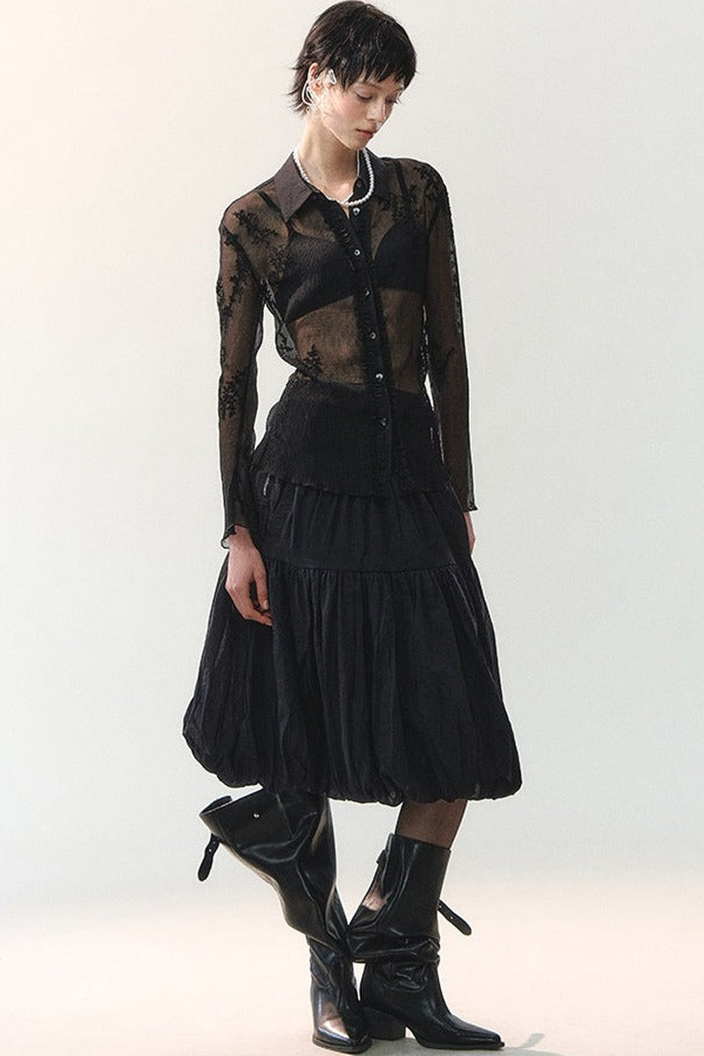 Misty Veil Ruffled Blouse