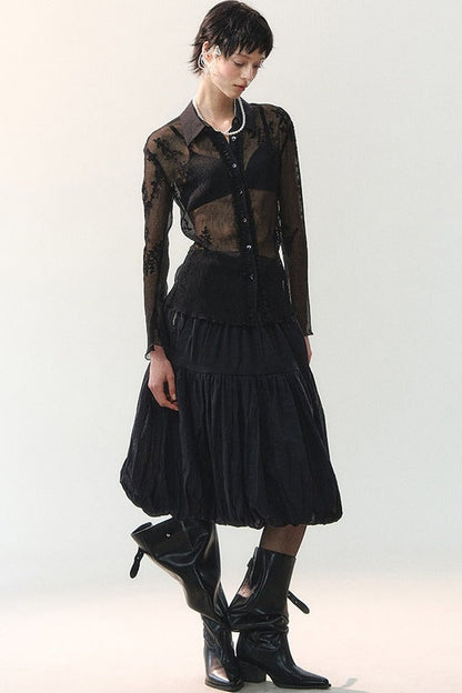 Misty Veil Ruffled Blouse