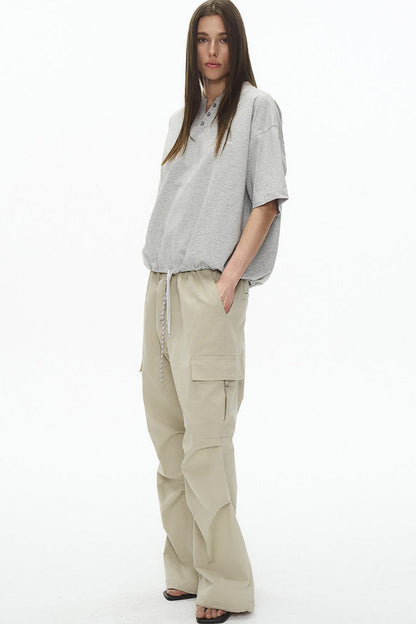 Ice-Feel Drawstring V-Neck T-Shirt