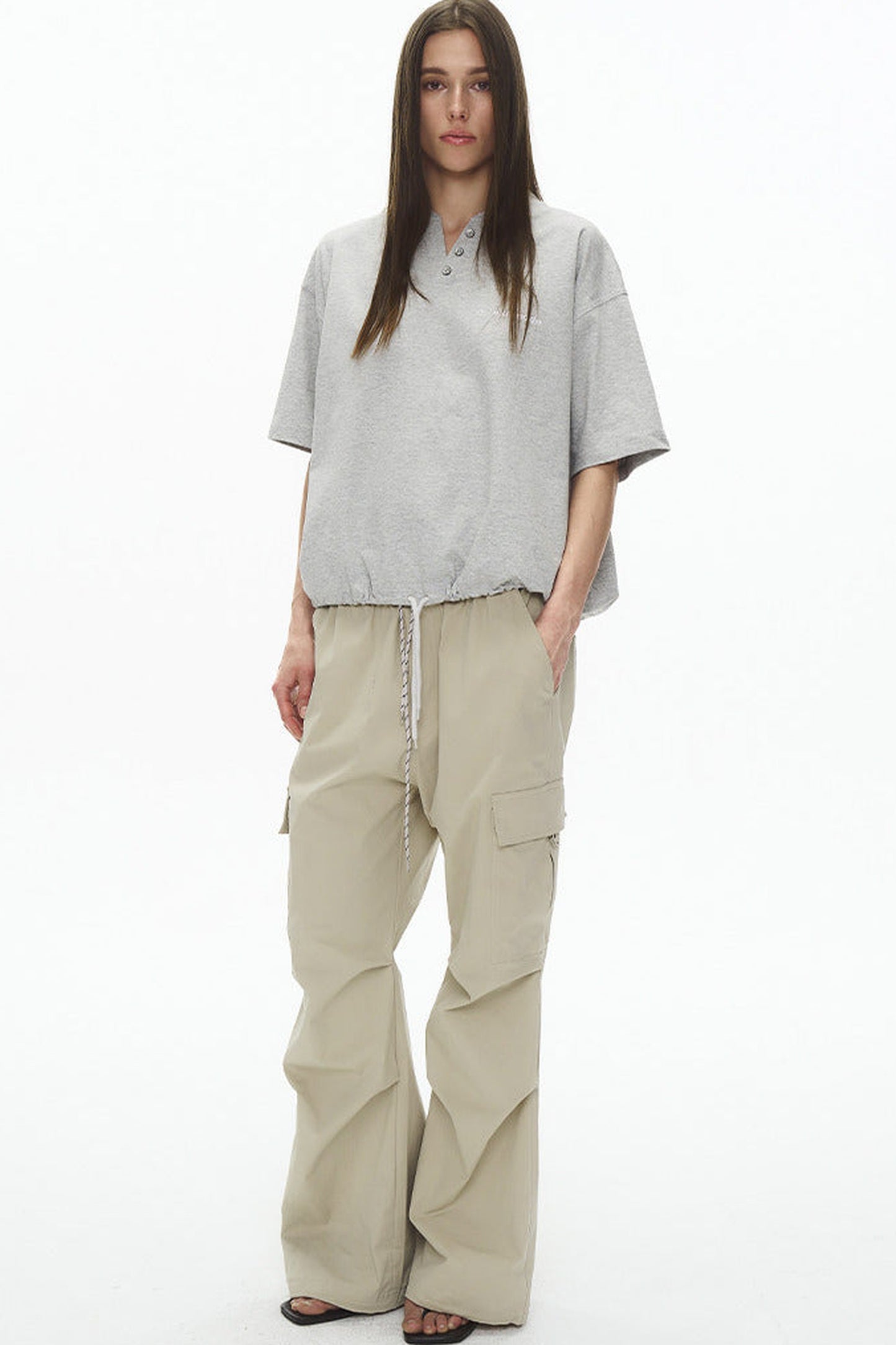 Ice-Feel Drawstring V-Neck T-Shirt