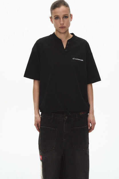 Ice-Feel Drawstring V-Neck T-Shirt