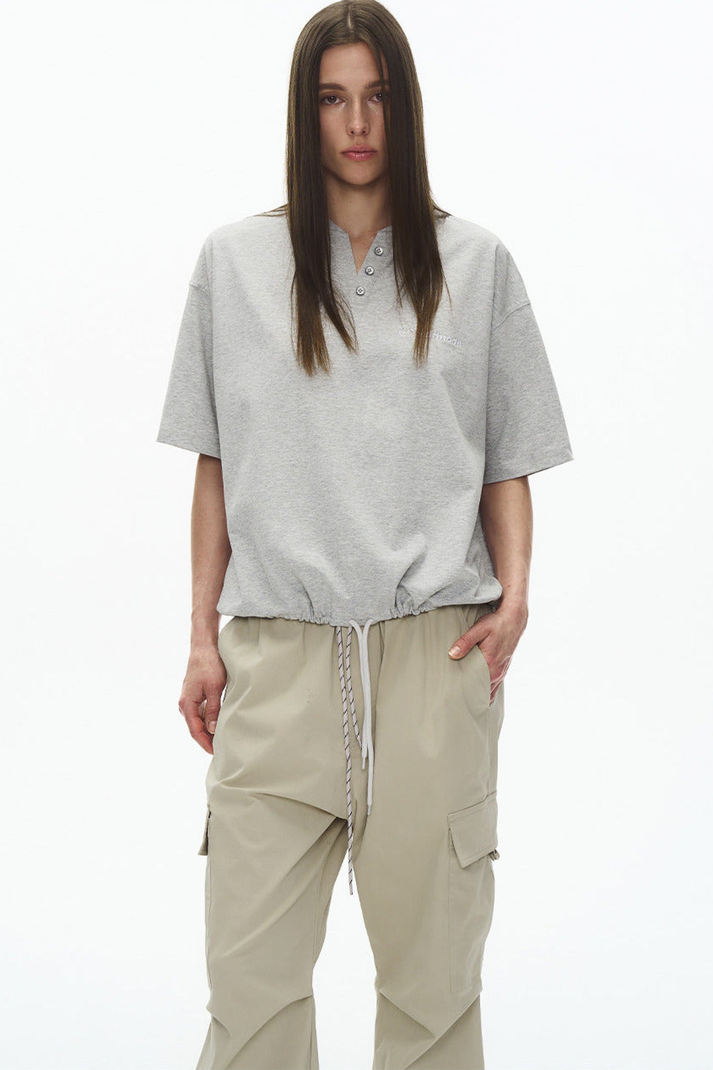 Ice-Feel Drawstring V-Neck T-Shirt
