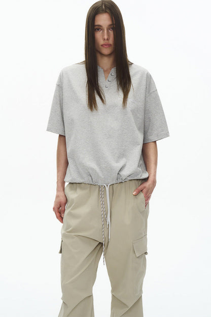 Ice-Feel Drawstring V-Neck T-Shirt