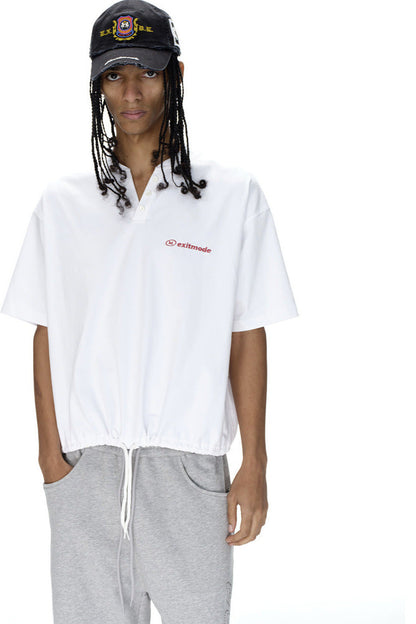 Ice-Feel Drawstring V-Neck T-Shirt