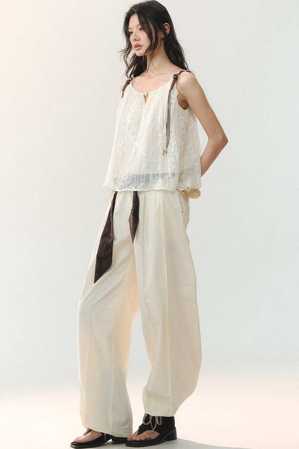 Beaded Braided Pleated Camisole Top