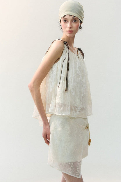 Beaded Braided Pleated Camisole Top