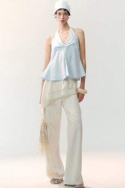 Mulberry Silk Asymmetrical Wide-Leg Pants