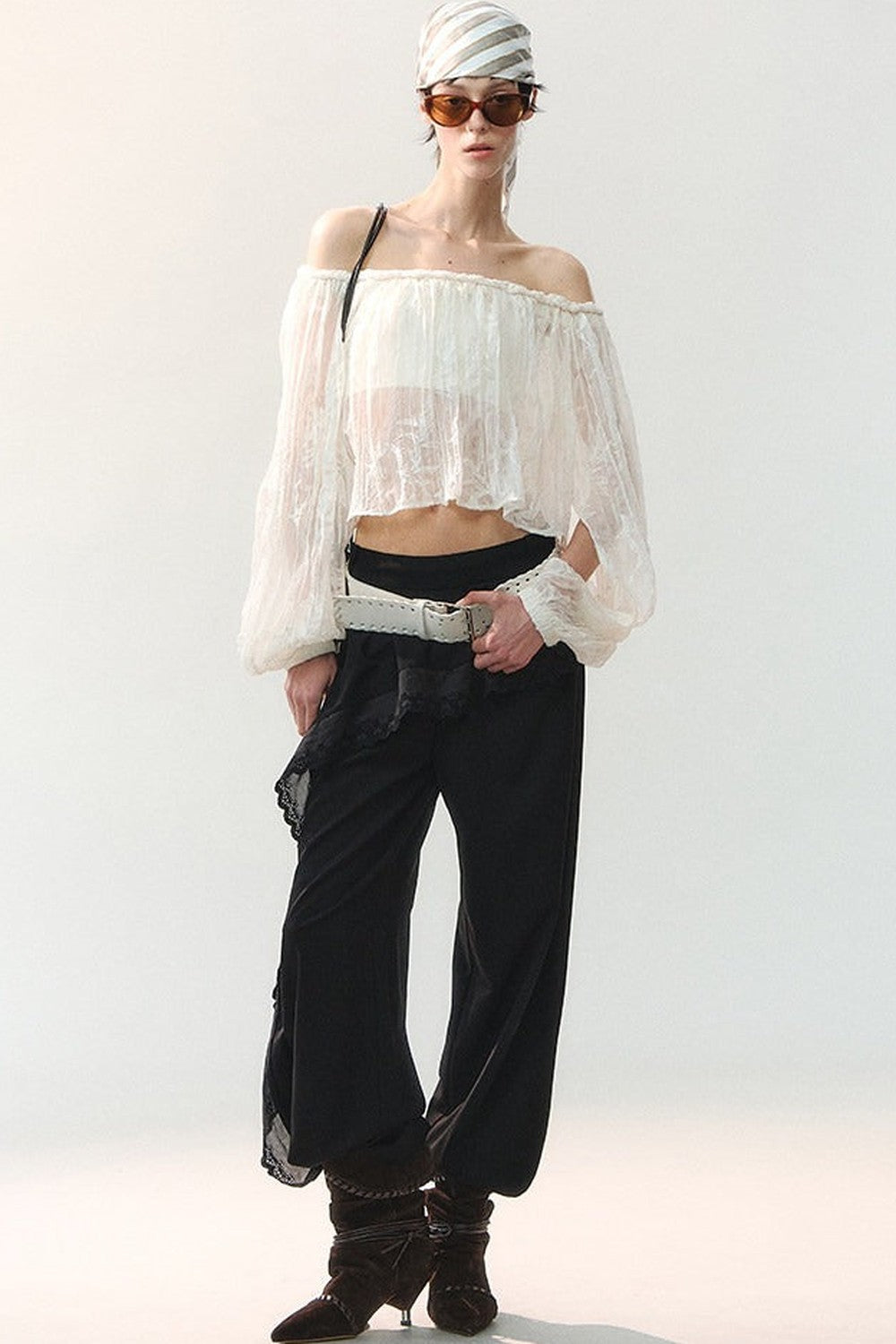 Mulberry Silk Asymmetrical Wide-Leg Pants