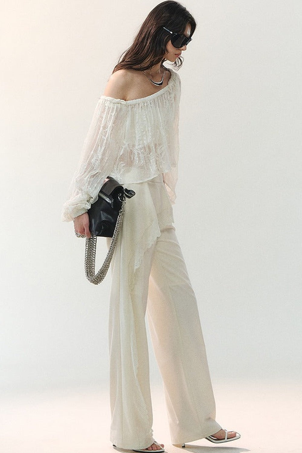 Mulberry Silk Asymmetrical Wide-Leg Pants