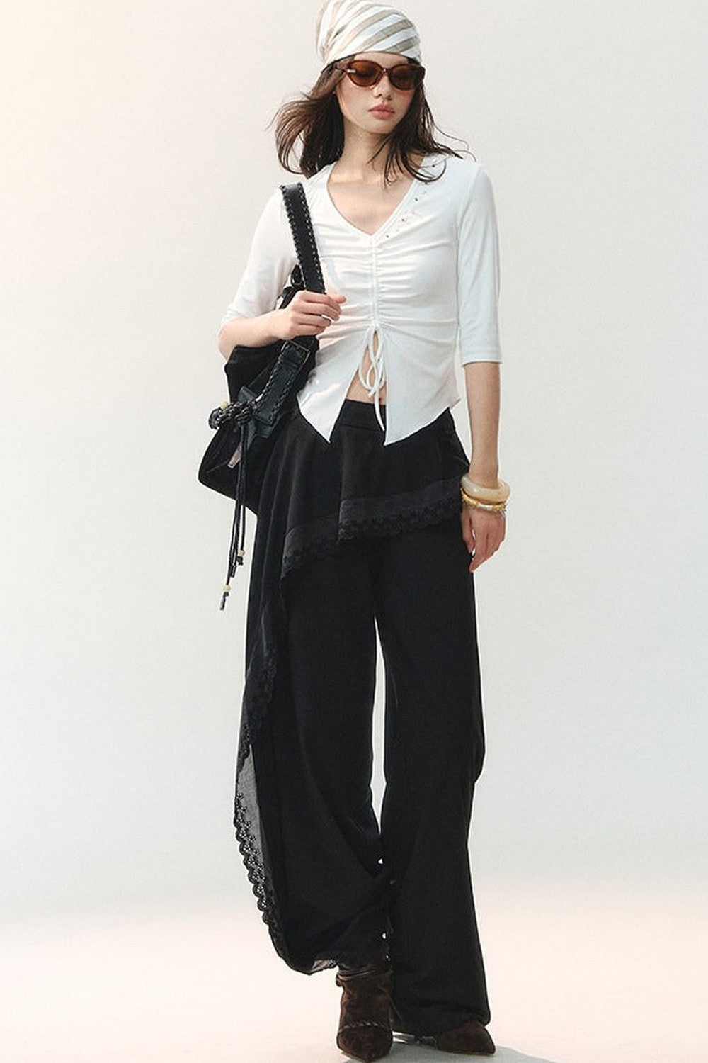 Mulberry Silk Asymmetrical Wide-Leg Pants