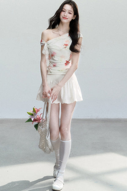 Floral Mesh Off-Shoulder Top Set-Up