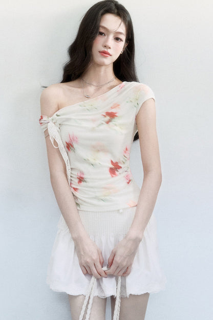 Floral Mesh Off-Shoulder Top Set-Up