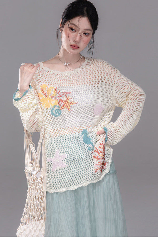 Color Clash Jacquard Knit Blouse