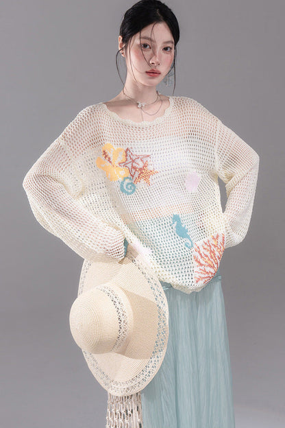 Color Clash Jacquard Knit Blouse
