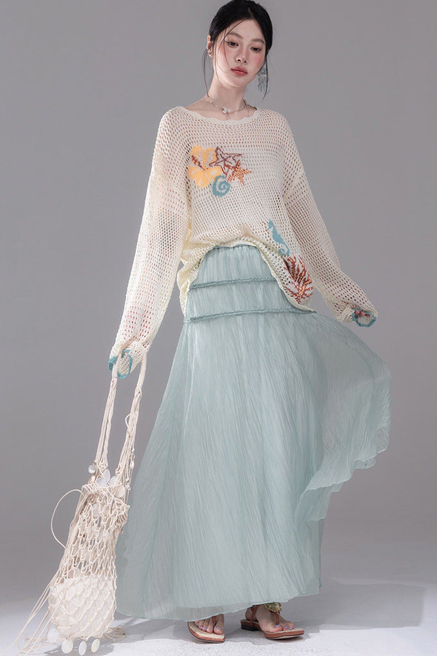 Color Clash Jacquard Knit Blouse