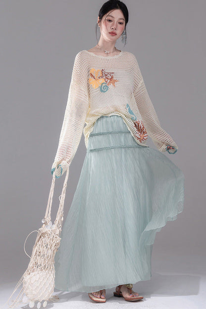 Color Clash Jacquard Knit Blouse