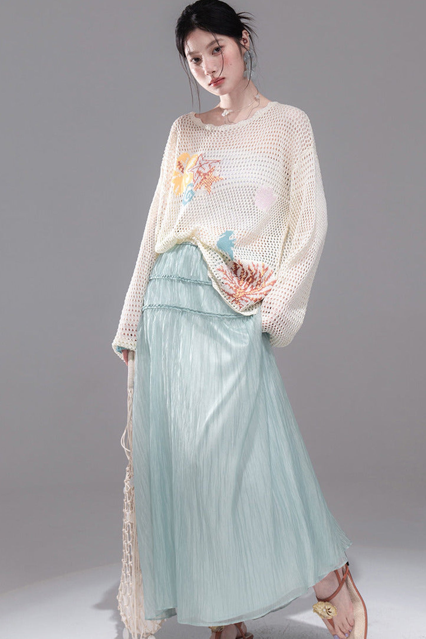 Color Clash Jacquard Knit Blouse