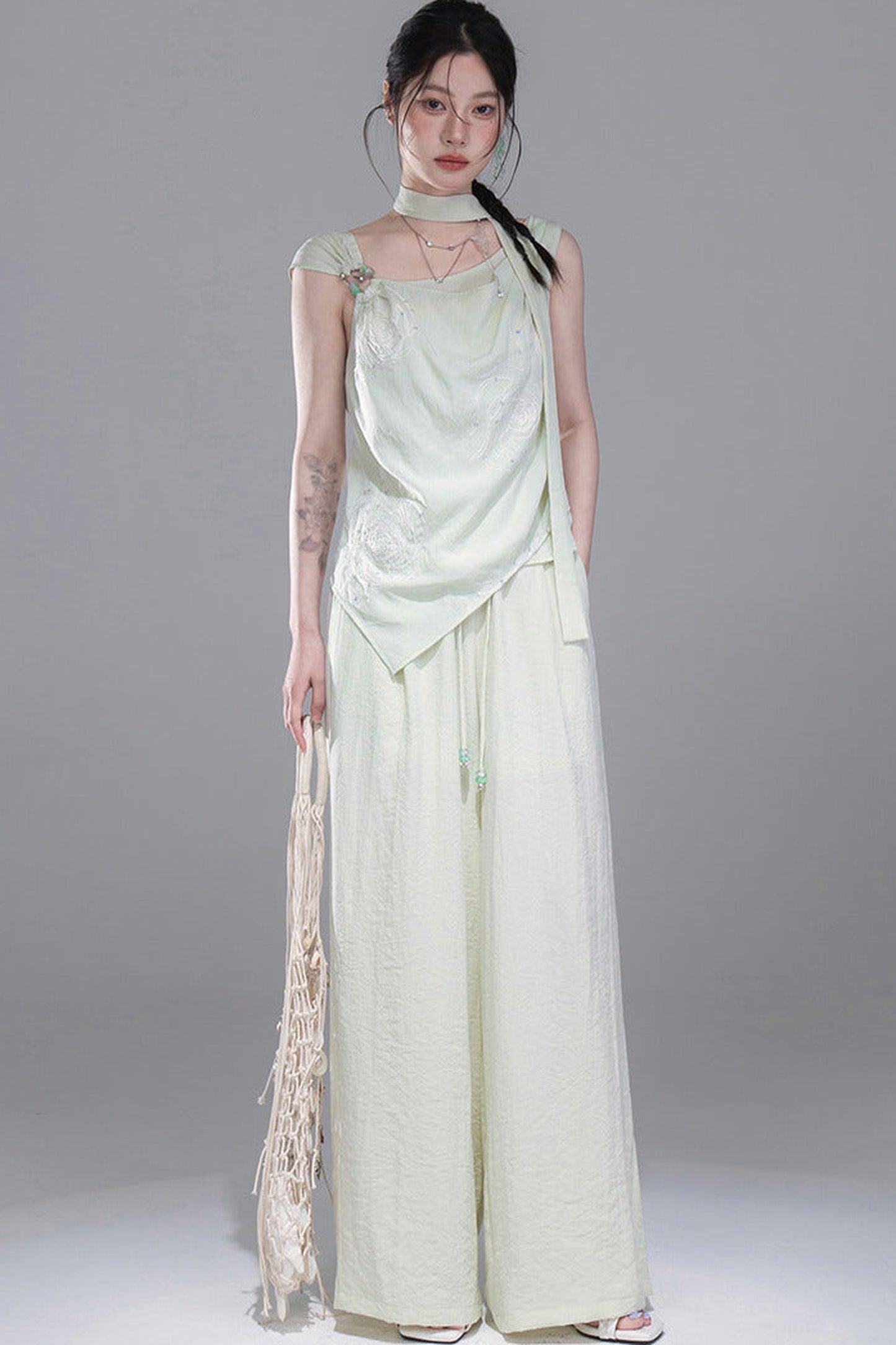 Green Sequin Ribbon Vest Set