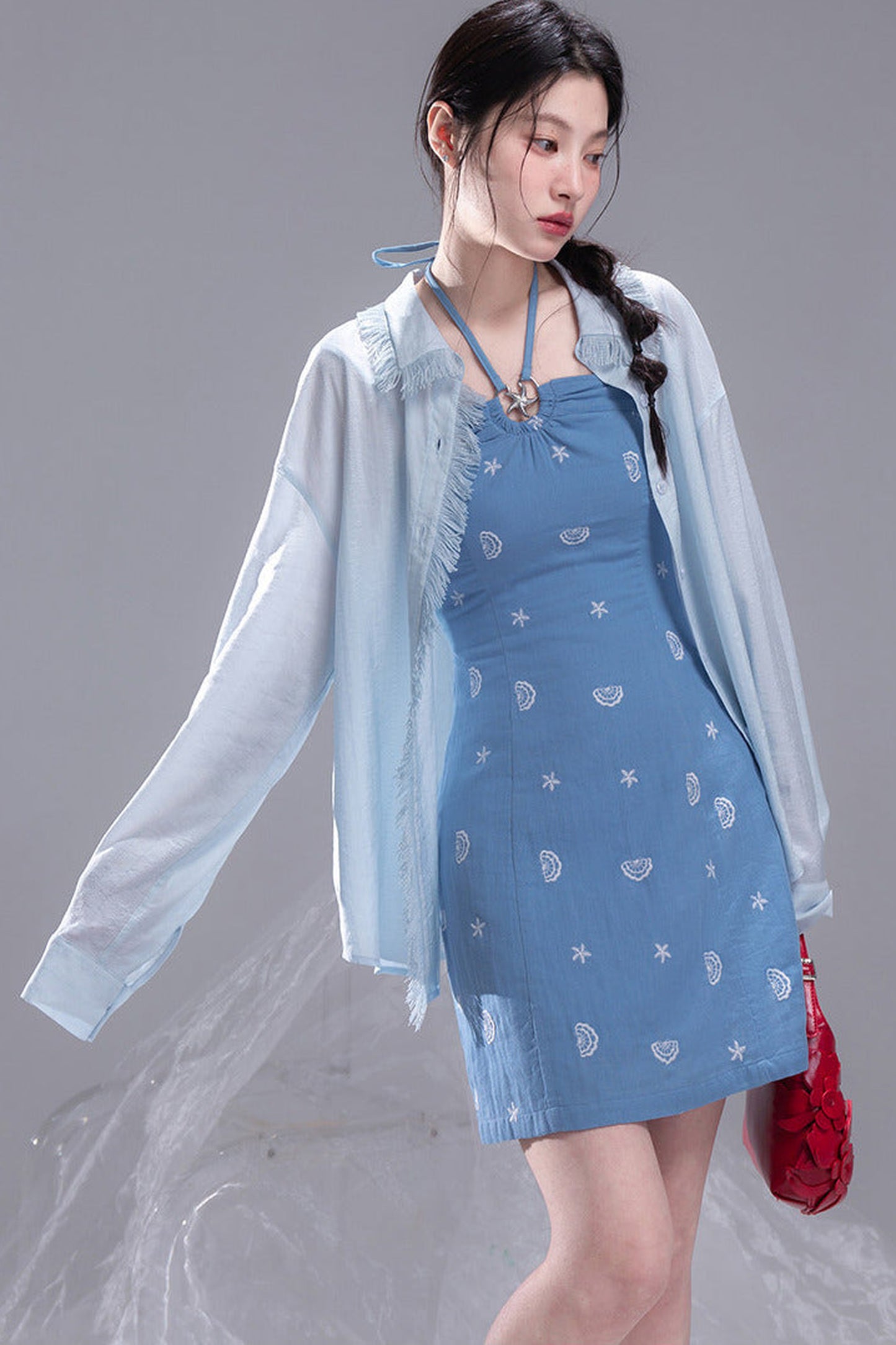 Star Mist Blue Tassel Lace Blouse