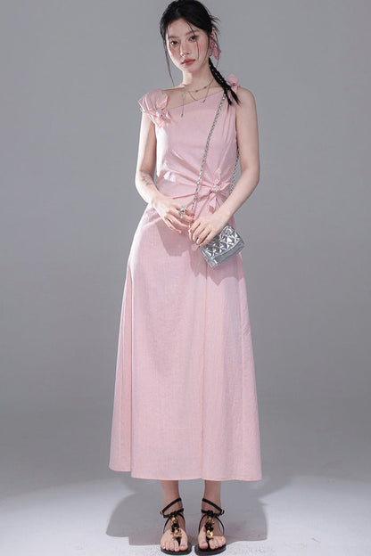 Snow Peach Asymmetrical Twist Dress