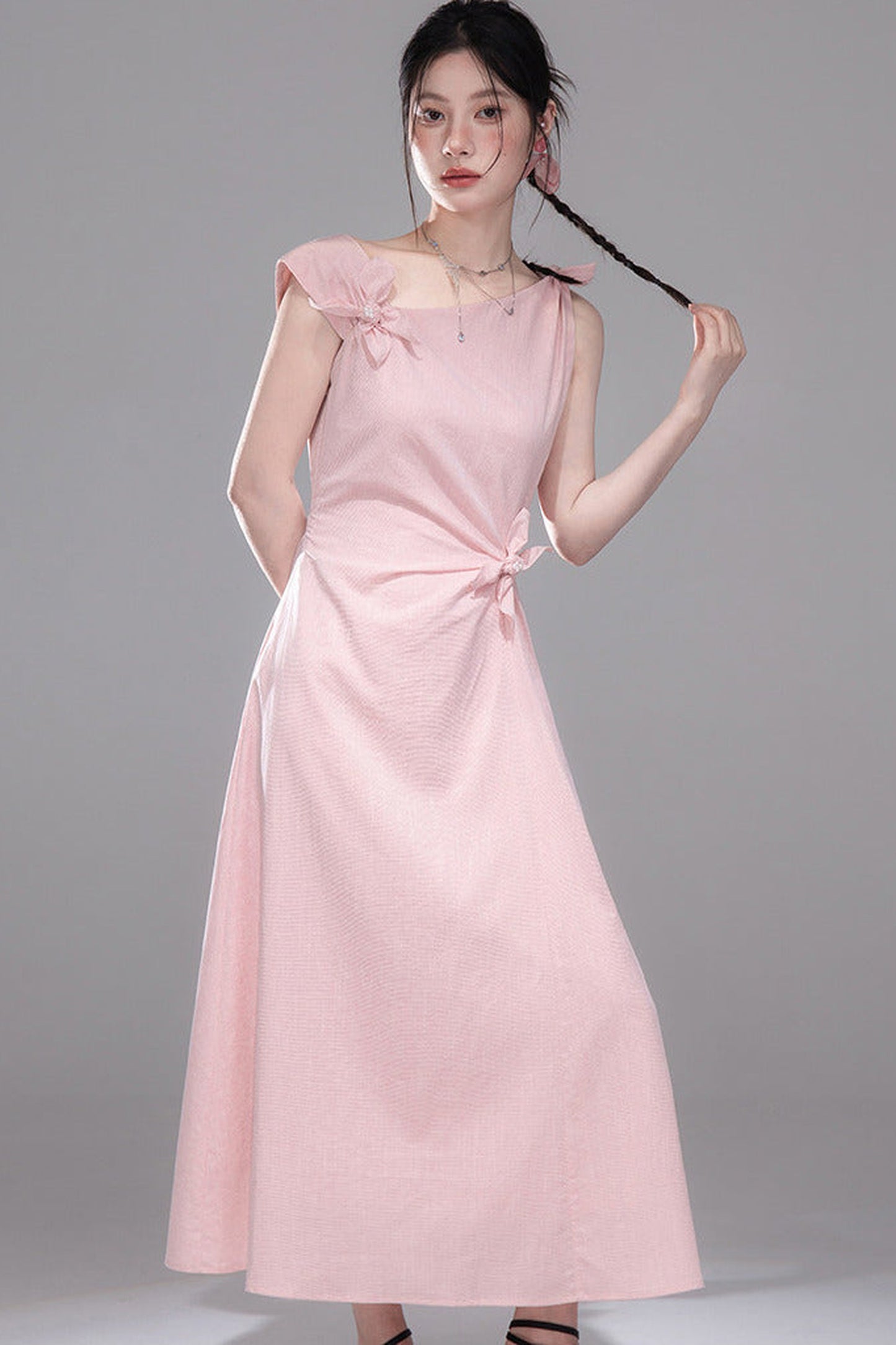 Snow Peach Asymmetrical Twist Dress
