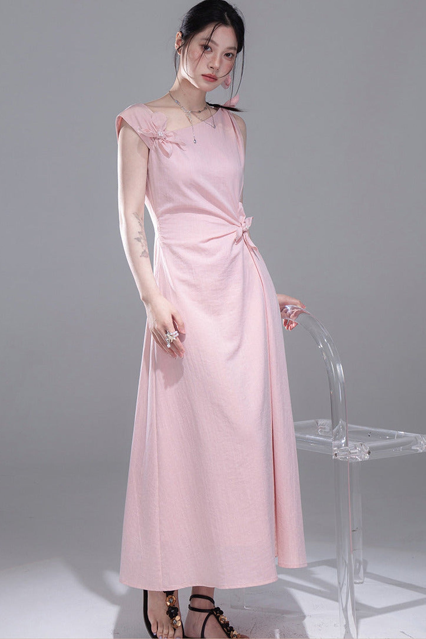 Snow Peach Asymmetrical Twist Dress
