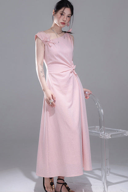 Snow Peach Asymmetrical Twist Dress