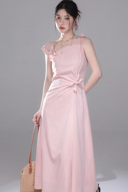 Snow Peach Asymmetrical Twist Dress