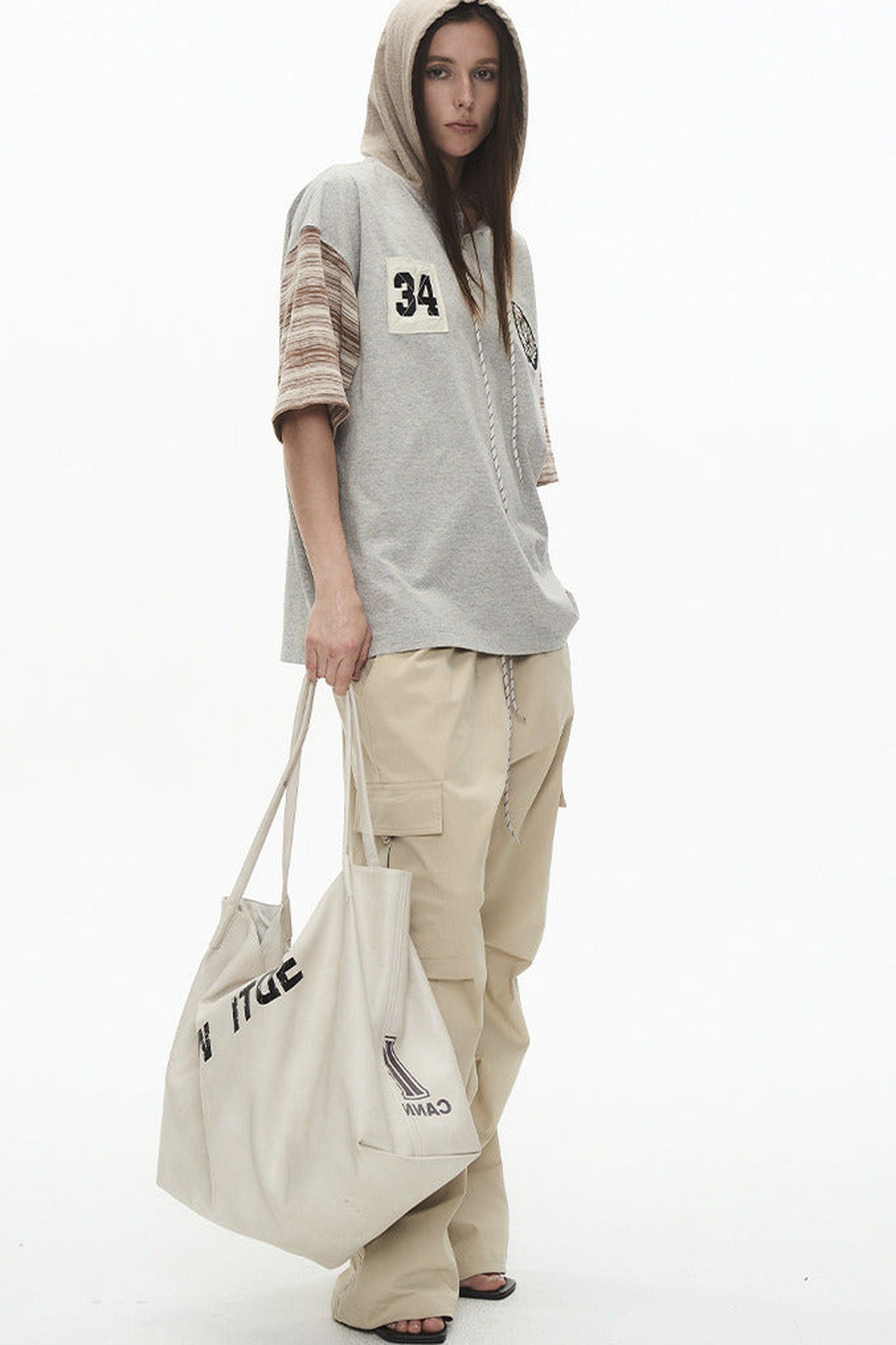 Hooded Striped Badge T-Shirt