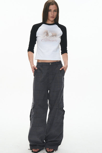Exitmode Retro Two-Tone Plaid Cargo Pants