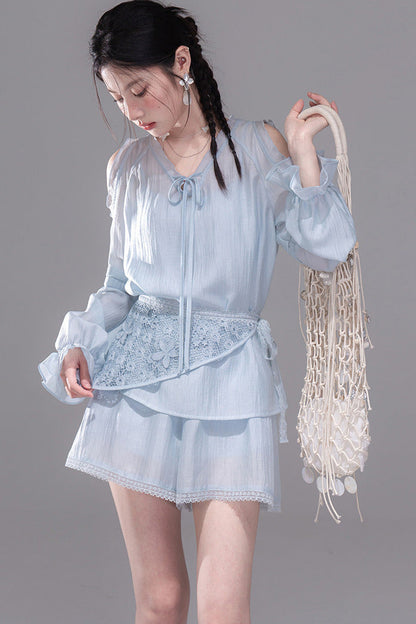 Lyocell Off-Shoulder Shirt and Shorts Set-Up