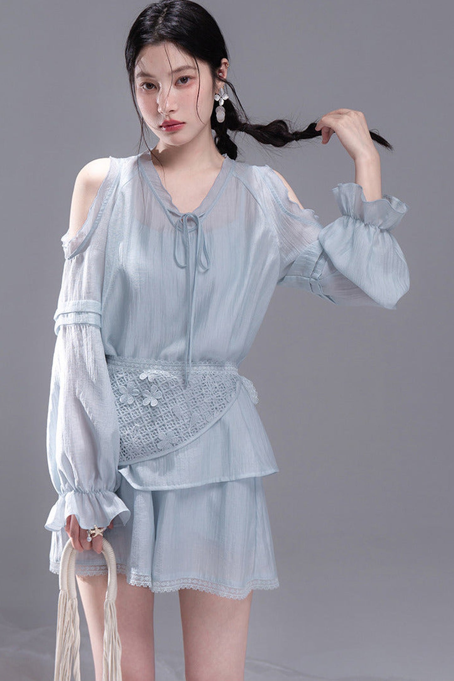 Lyocell Off-Shoulder Shirt and Shorts Set-Up