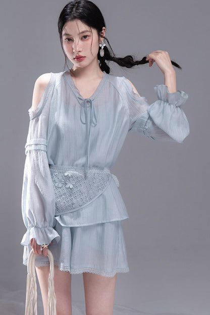 Lyocell Off-Shoulder Shirt and Shorts Set-Up