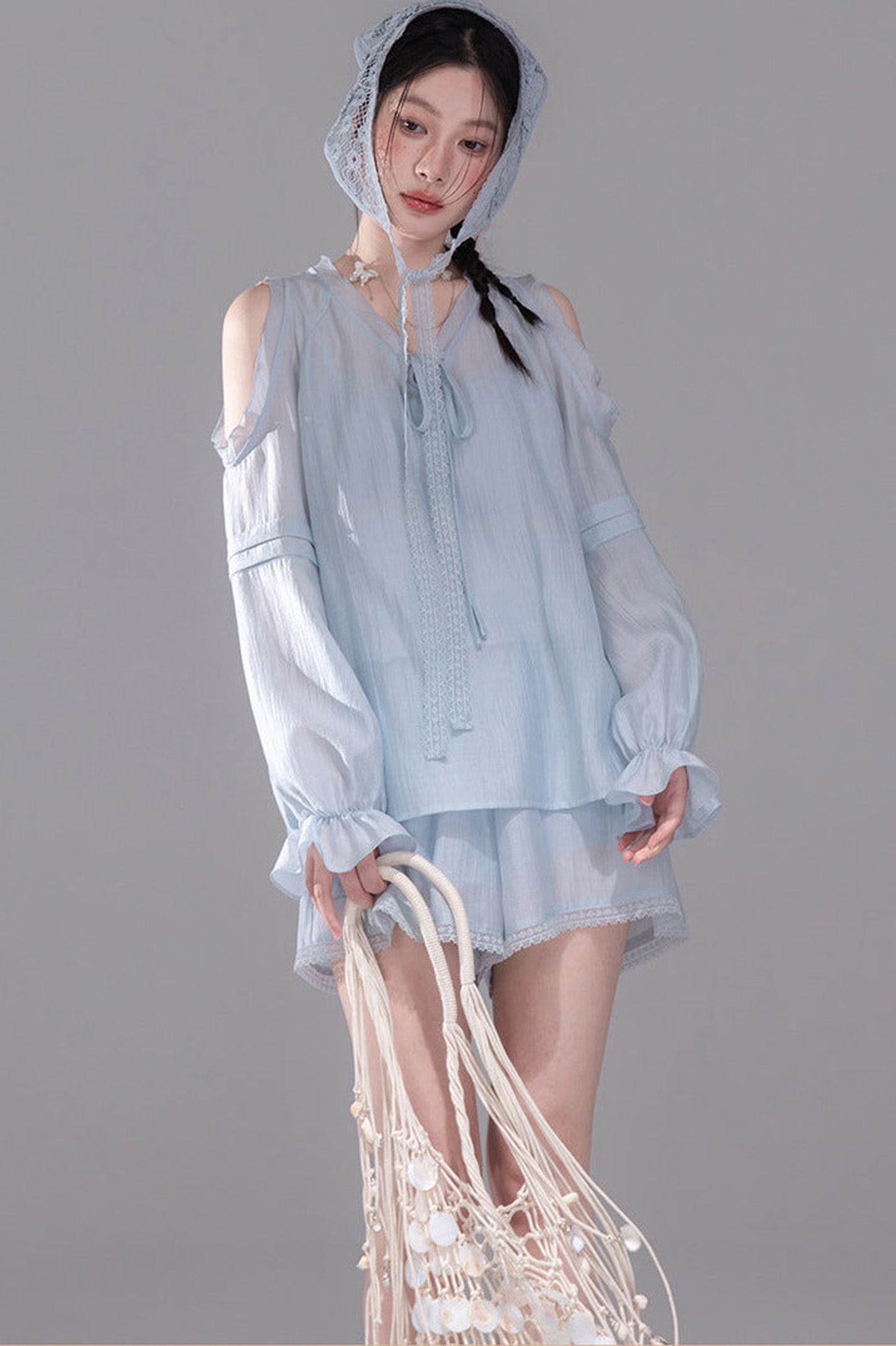 Lyocell Off-Shoulder Shirt and Shorts Set-Up