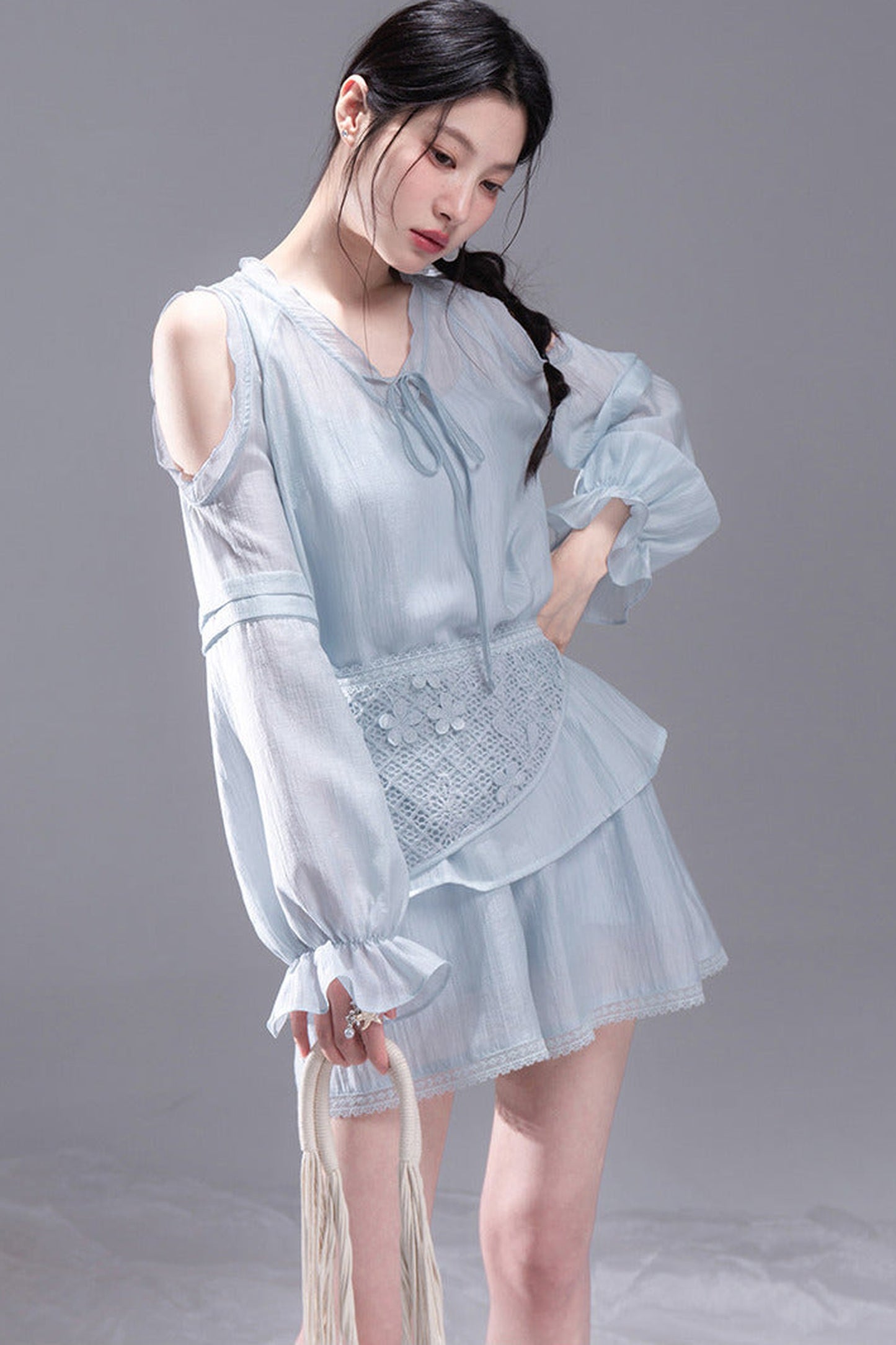Lyocell Off-Shoulder Shirt and Shorts Set-Up