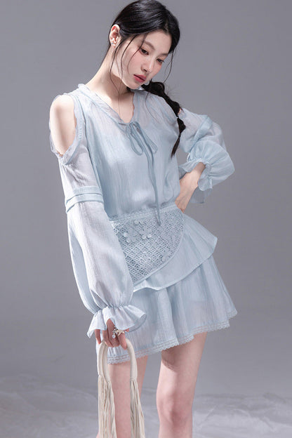 Lyocell Off-Shoulder Shirt and Shorts Set-Up