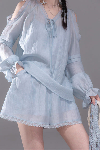 Lyocell Off-Shoulder Shirt and Shorts Set-Up