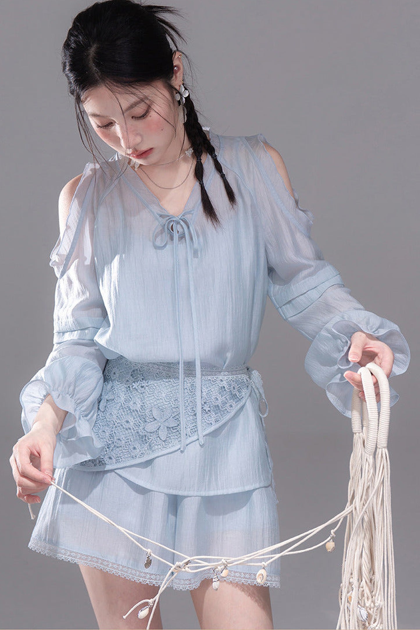 Lyocell Off-Shoulder Shirt and Shorts Set-Up
