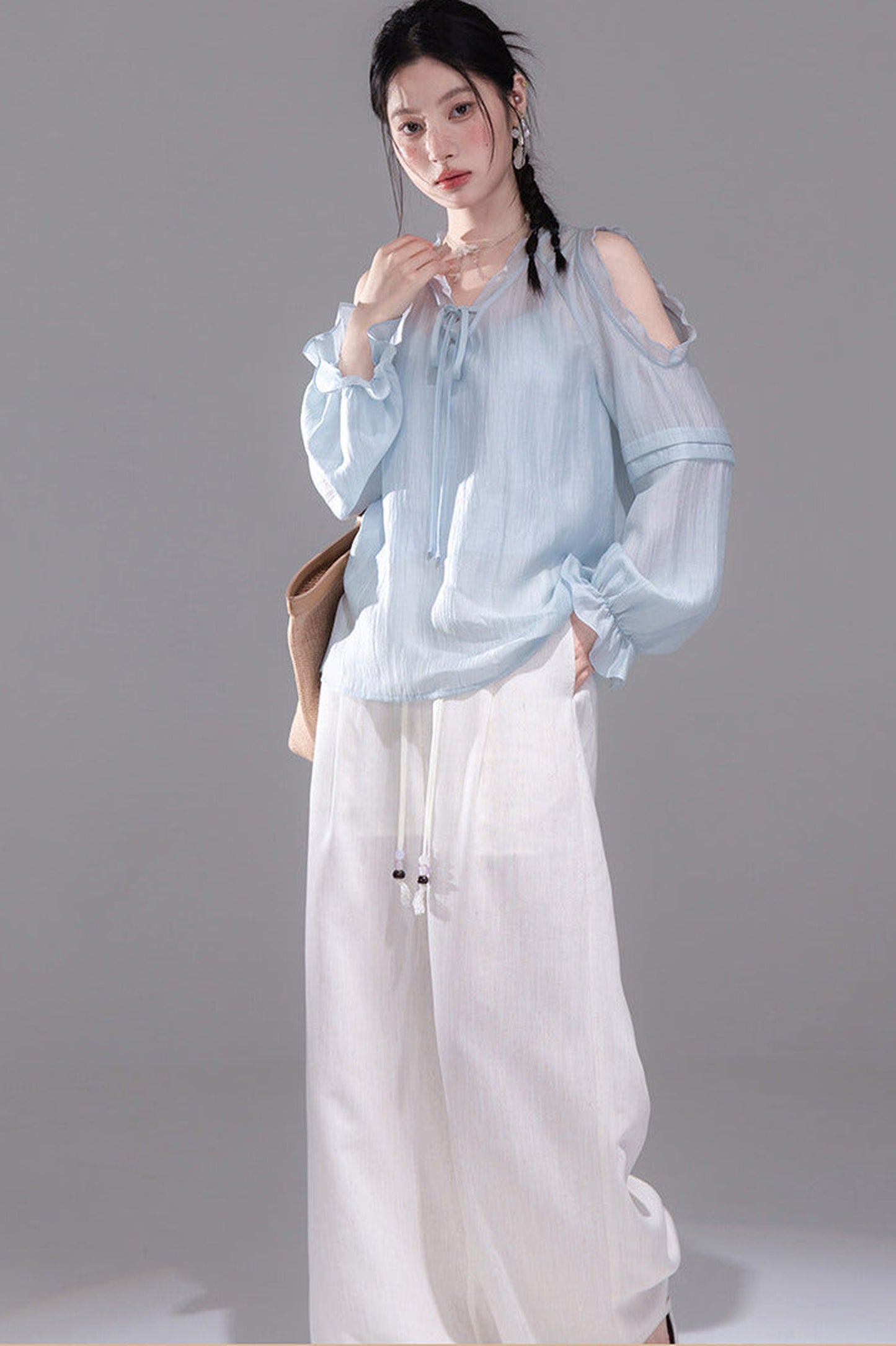 Lyocell Off-Shoulder Shirt and Shorts Set-Up