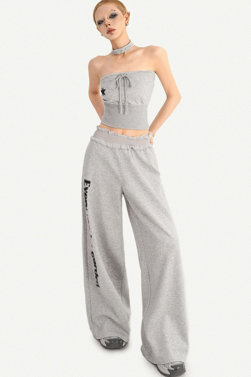 Letter Print Wide-Leg Pants