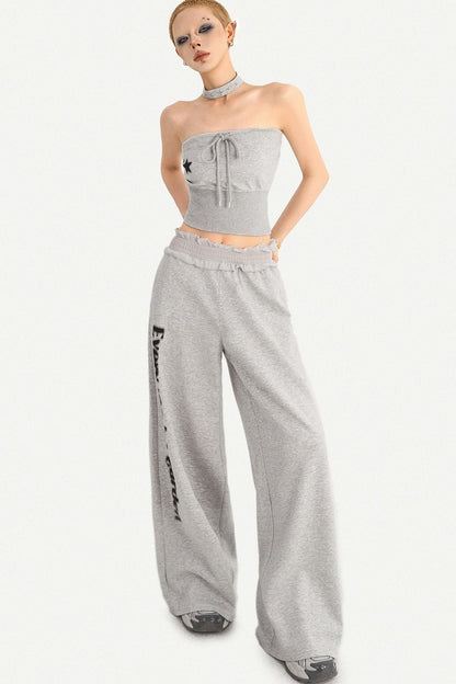 Letter Print Wide-Leg Pants
