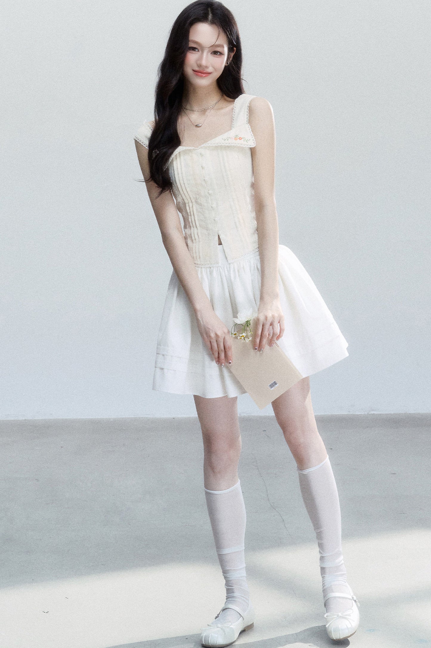 French Embroidered Square Neck Top