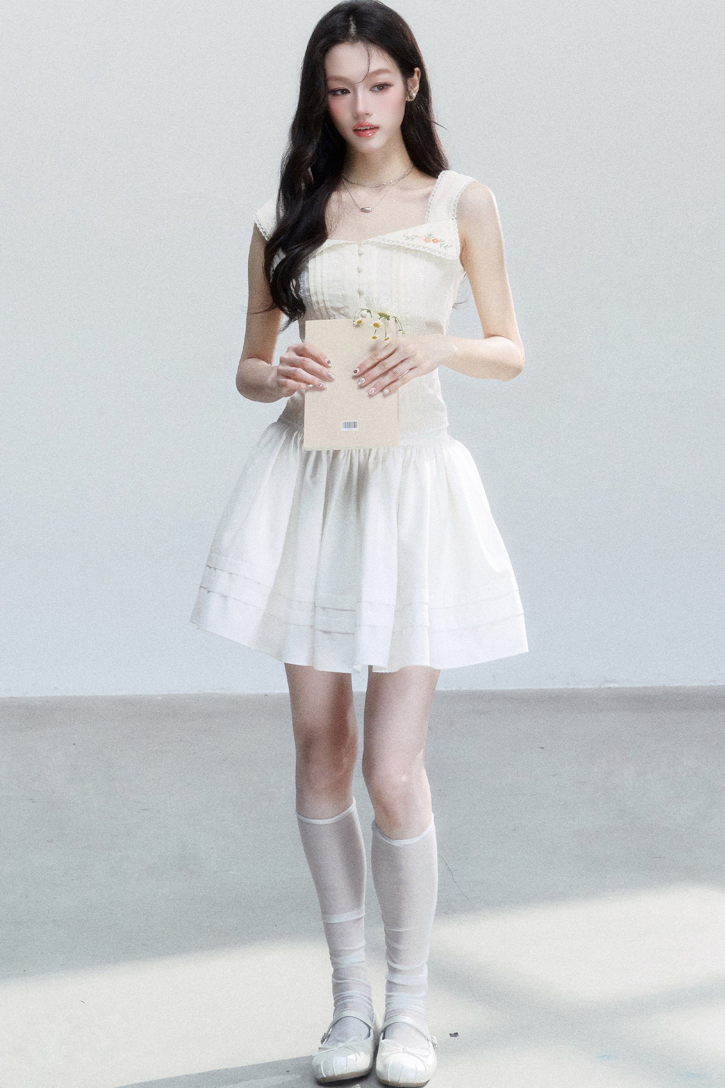 French Embroidered Square Neck Top