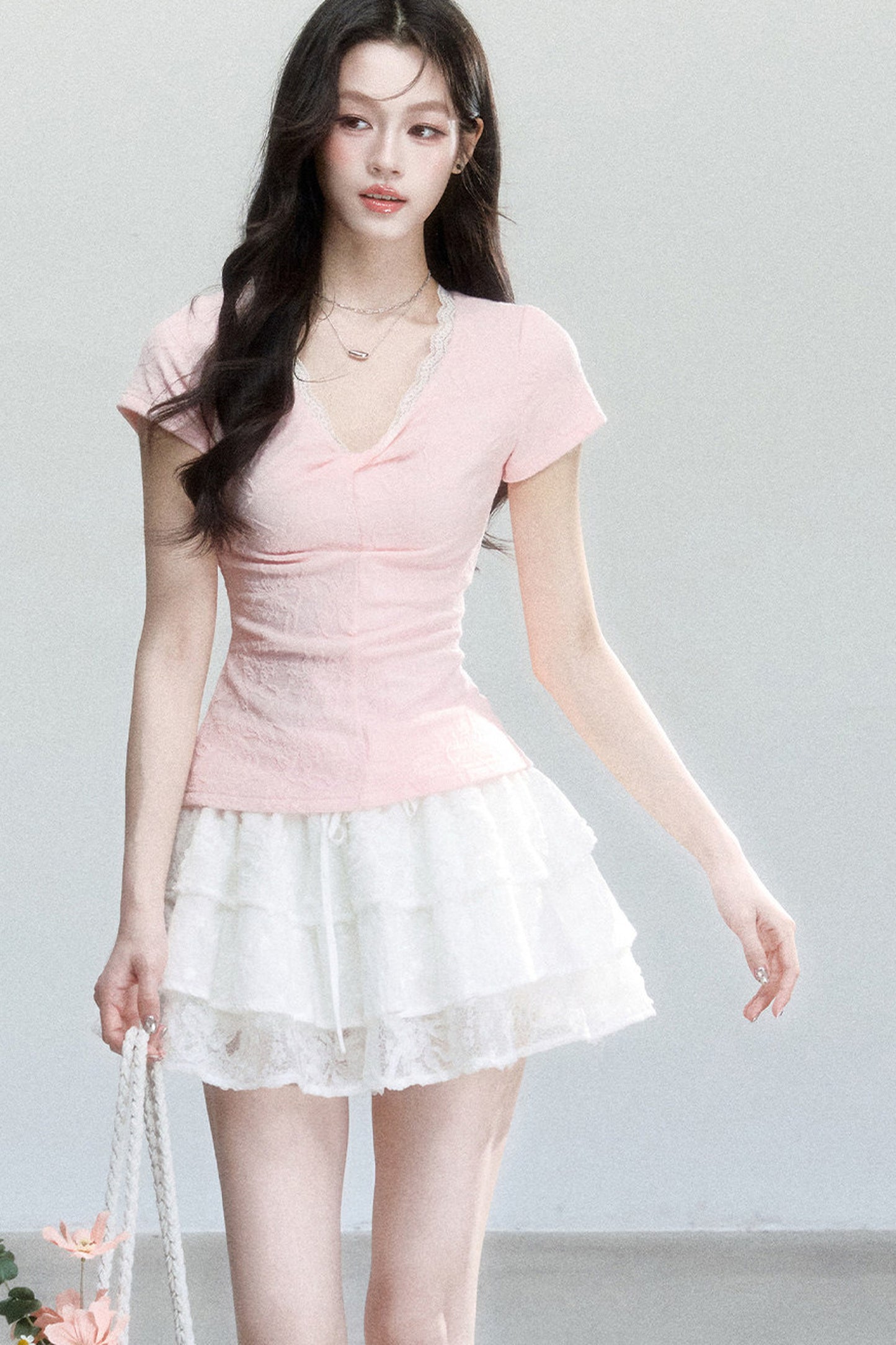 V-Neck Jacquard Textured Top