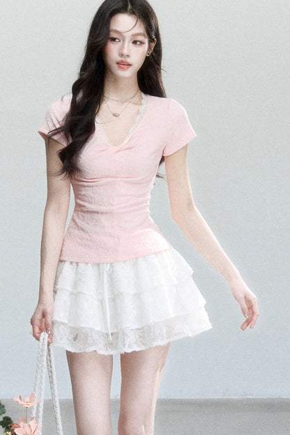 V-Neck Jacquard Textured Top