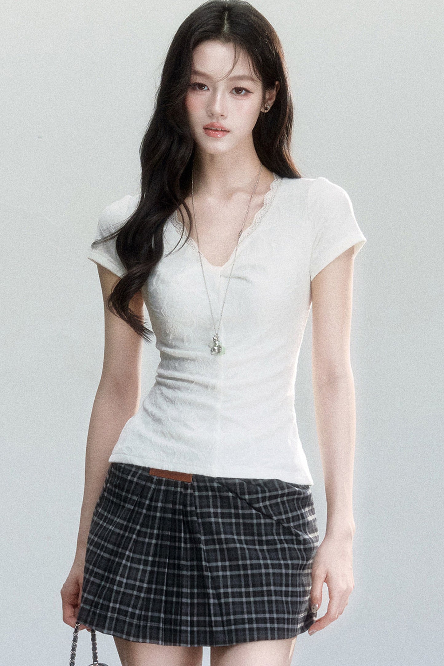 V-Neck Jacquard Textured Top