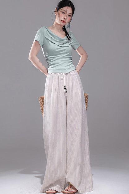 Linen Striped Wide-Leg Pants