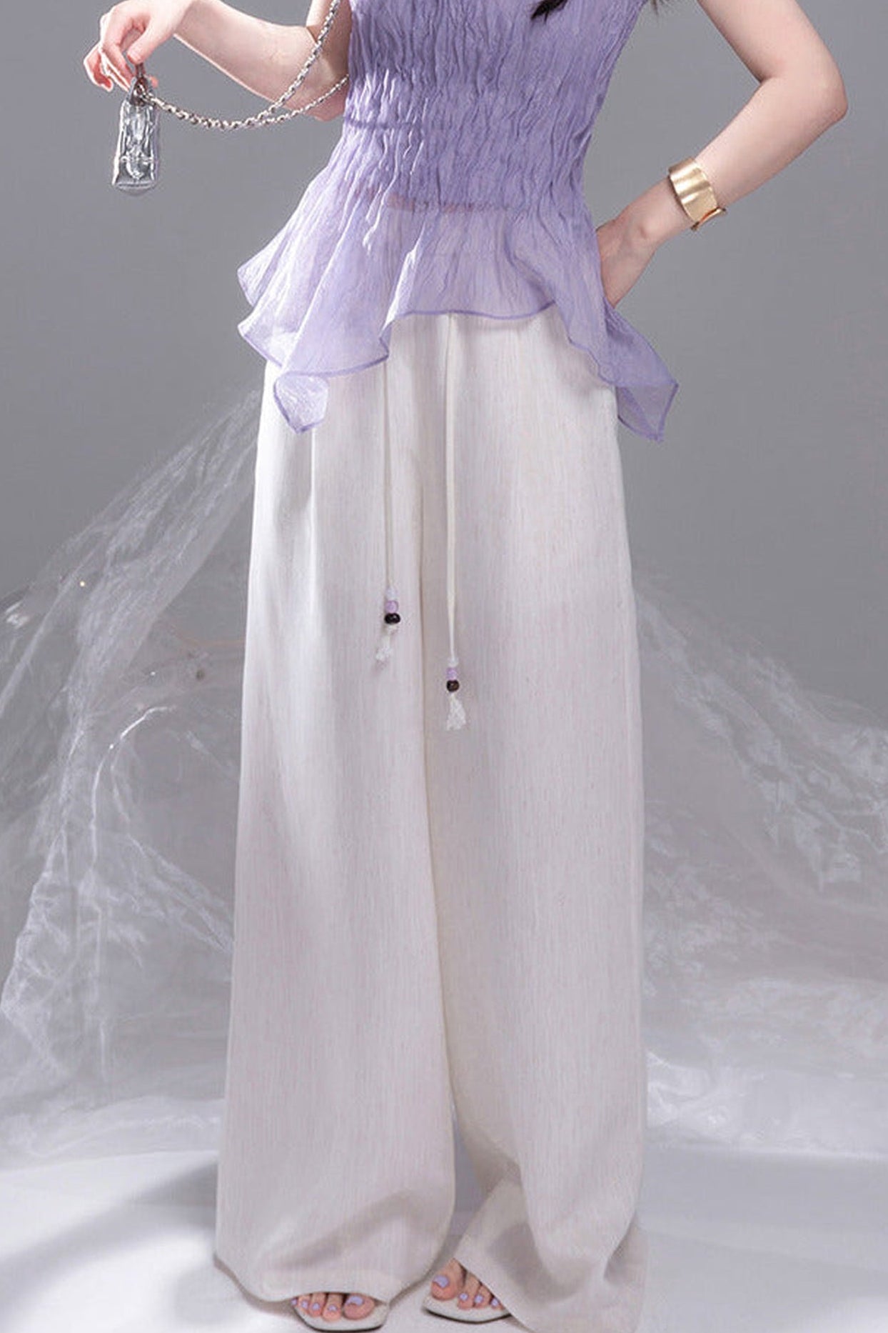 Linen Striped Wide-Leg Pants